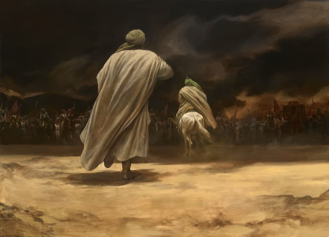 نقاشی وداع حضرت سیدالشهداء علیه السلام با حضرت علی اکبر علیه السلام